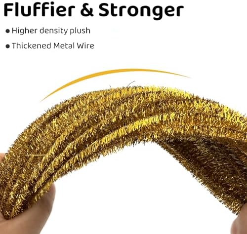 Gold Pipe Cleaners,Glitter Gold Craft Pipe Cleaners,200pcs Supplies for Home DIY Handmade Arts,Arts and Crafts for Kids Ages 6-8,Glitter Pipe Cleaners for Festivals DIY Decorations,Christmas Decor