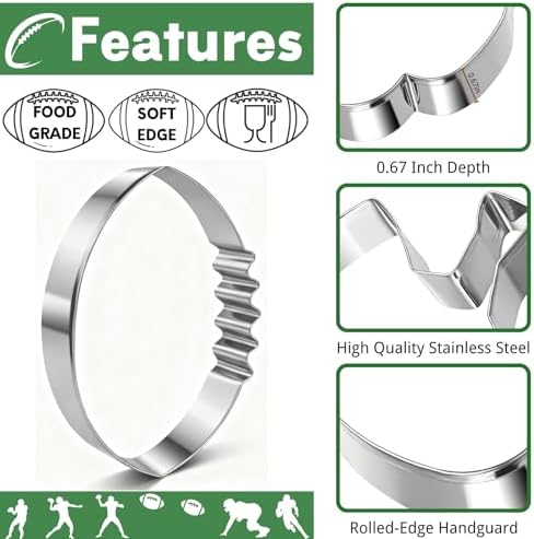 Football Cookie Cutter, Stainless Steel Oval with Lace Detail