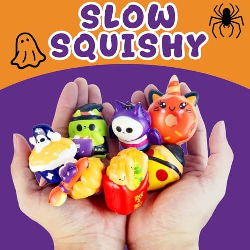24PCS Halloween Squishies Toys for Adults,Slow Rising Stress Toys,Halloween Trick or Treat Toys,Party Favors Toys for Adults,Soft Fidget Squeeze Toys for Anxiety Relief