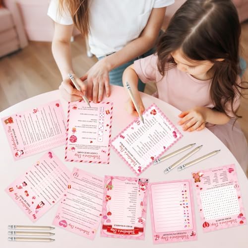 gisgfim 231Pcs Valentine’s Day Party Games Cards Valentines Gnome Bear Trivia Word Search Scramble Maze Games Sweet Party Gifts Supplies for School Classroom Family Activities Holiday Birthday Favor