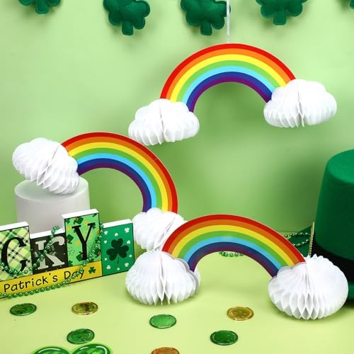 JULMELON 6Pcs Rainbow Party Decorations, Honeycomb Centerpieces for Tables