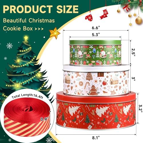 Olgaa Christmas Cookie Tins with Lids Set of 3 Gingerbread Man Cookie Storage Containers Airtight Round Jars for Gift Giving Holiday Treats Baking Cake Container
