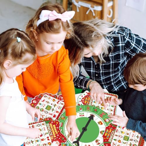 Christmas Bingo Game Cards for Adults 24 Players Christmas Party Bingo Games Winter Holiday Bingo Cards with Turntable Reward Stickers for Party Activities Home Family Party Game
