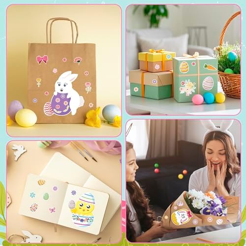 OHOME Easter Basket Stuffers - 24 Sheets Easter Crafts Stickers for Kids | DIY Happy Egg Bunny Easter Gifts Treats Games Toys Activities Decor Party Favor Supplies for Toddlers