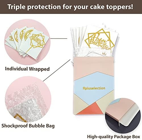 6-Pack Gold Cake Topper Set, Double-Sided Glitter, Acrylic Happy Birthday Cupcake Toppers, Birthday Decorations for Children or Adults.
