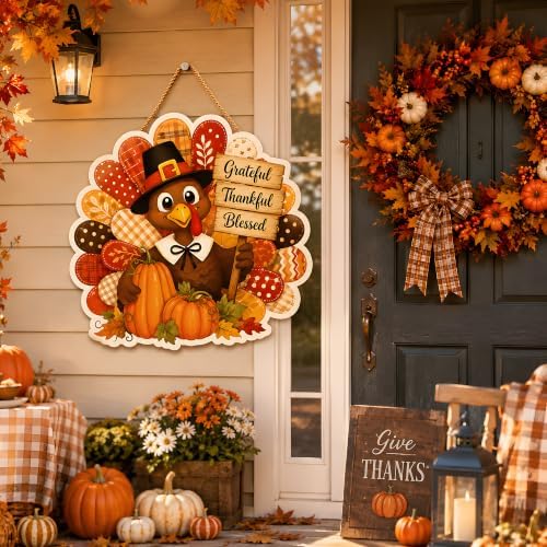 Thanksgiving Decorations - Hanging Wooden Sign for Front Door