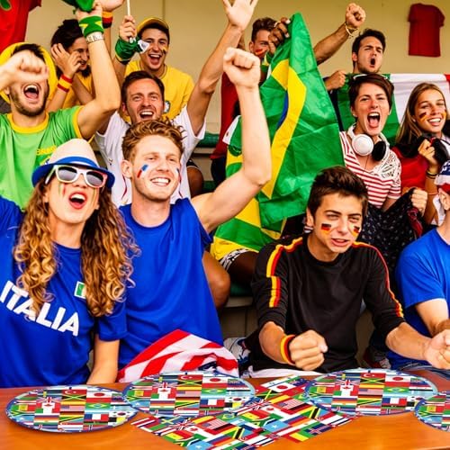 50Pcs International World Flags Plates and Napkins Party Supplies, Disposable Soccer Game Paper Plates Napkins Tableware Set for Travel Trip Around the Globe Sports Soccer Events 2026 Decorations