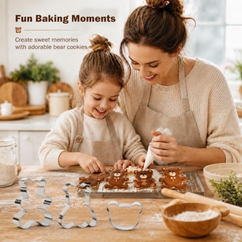 Teddy Bear Cookie Cutter Set - 3 Pieces Stainless Steel for Baking
