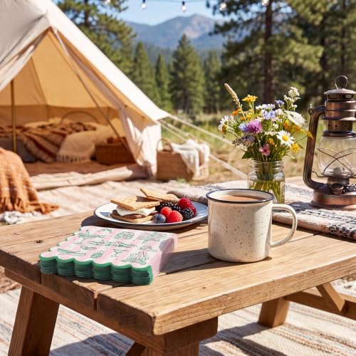 NatNarr 50 Pk Camp Bachelorette Napkins, 6.5" Scalloped Camping Decorations