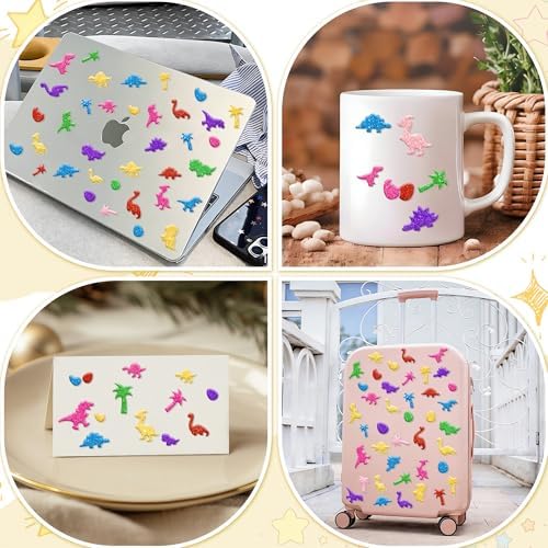 Foam Stickers, 581 PCS 3D Glitter Foam Dinosaur Stickers, 7 Colors