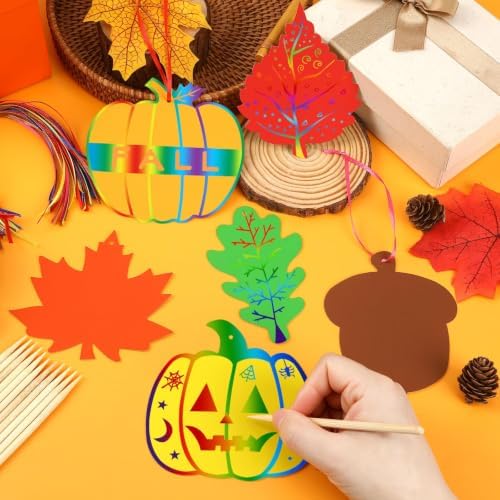 JULMELON 36 Pcs Fall Thanksgiving Scratch Art Crafts for Kids Party Favors