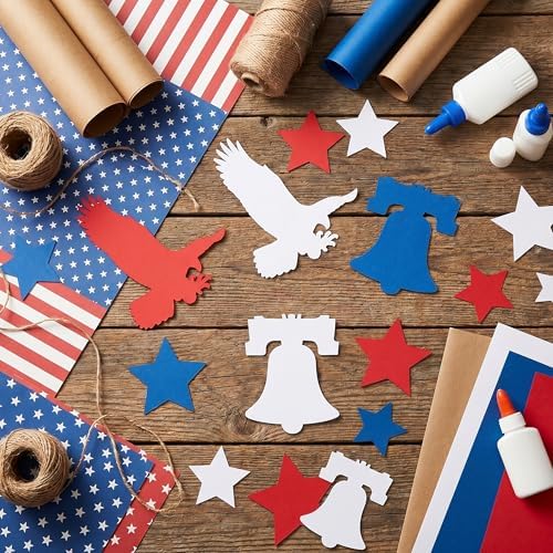 4th of July Decorations - 324 PCS Red White Blue Paper Star Eagle Liberty Bell Shape Cutouts Pre-Cut Set - Fourth of July Accessories, Patriotic Party Supplies Decor,250th Anniversary USA Merchandise