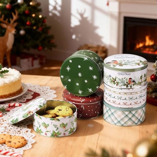 Yaomiao 12 Pack 5.3 Inch Christmas Cookie Tins with Lids, Delicate