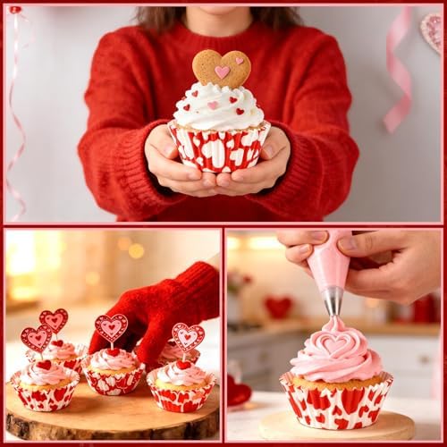 SANNIX 450pcs Valentine's Day Cupcake Liners Red White Love Theme Cupcake Wrappers Paper Wraps Muffin Liners for Valentines Day Wedding Birthday Party Candy Cake Decorations Supplies