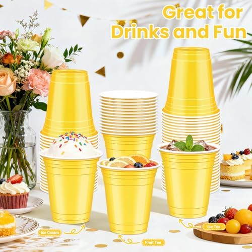 50 Pcs Yellow Plastic Cups, 12 oz Disposable Cups for Party