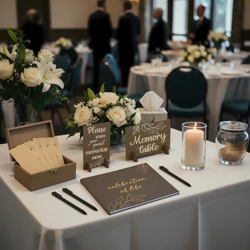 Celebration of Life Guest Book Funeral Memory Cards, White Leaf