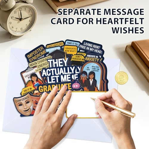 D4DREAM Funny Pop Up Graduation Card - Gen Z Meme Style They Actually Let Me Graduate, Imposter Syndrome Funny Graduation Cards for Him, Her, High School College Grads 5-Layer Humorous Grad Gift