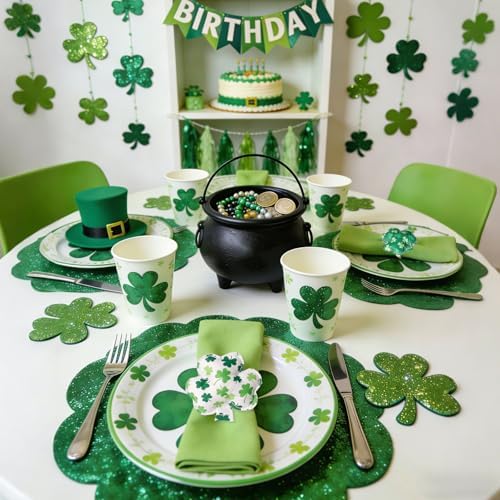 St.Patrick's Day Napkin Rings Set of 12, Shamrock Cloth Napkin Rings Holder