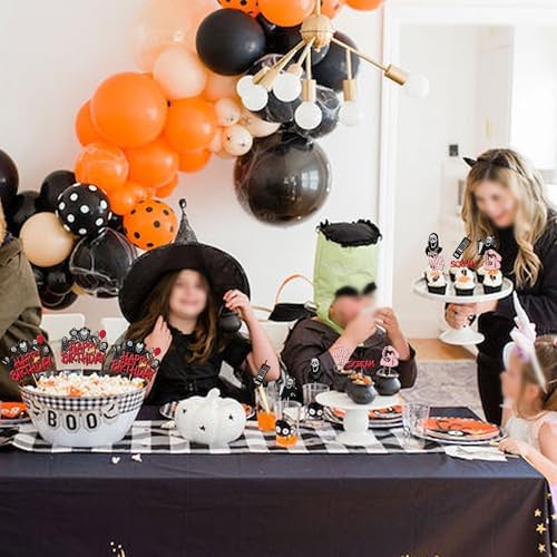 25 PCS Horror Movie Cupcake Toppers - Happy Birthday Cake Topper, Bloody Knife, Have a Killer Birthday Picks for Classic Movie Theme Halloween Party Cake Decorations Supplies