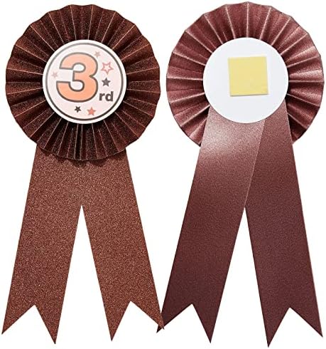 Juvale First Place Ribbons - 3.25-in Dia x 7.5-in, Gold, Silver & Bronze, Modern, 24-Pack - Peel & Stick Adhesive Polypropylene Rosettes - Field Day & Student Achievement Awards