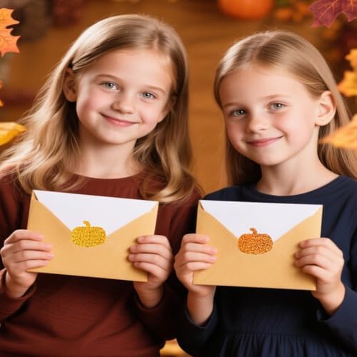 500Pcs Fall Thanksgiving Pumpkin Stickers Roll - Laser Pumpkin Shaped Self-Adhesive Stickers, 3 Orange Sparkly Waterproof Decals for Easter Autumn Party Cards Seal Envelopes Supplies Scrapbook Decor