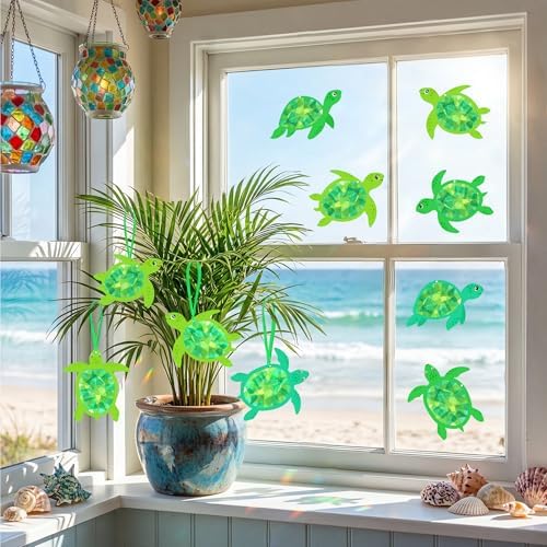 Renbuzhu 48PCS Summer Crafts: Paper Sea Turtle Suncatchers DIY Kits, Ocean Beach Party Favors Window Stained Glass Effect Art Supplies Decorations