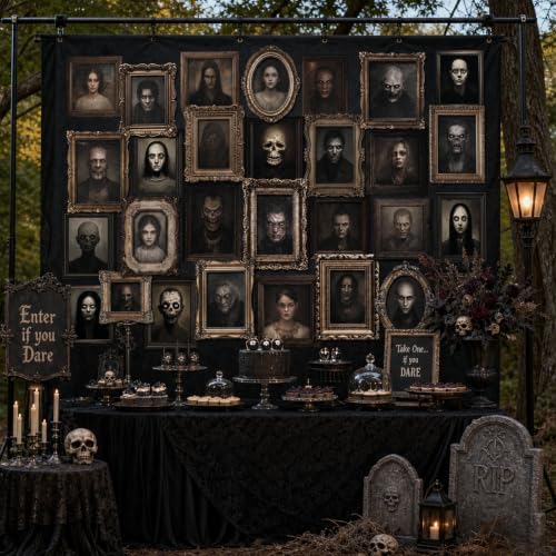 Mocsicka 8x6ft Happy Halloween Portrait Backdrop (Black, 96x72 inch)