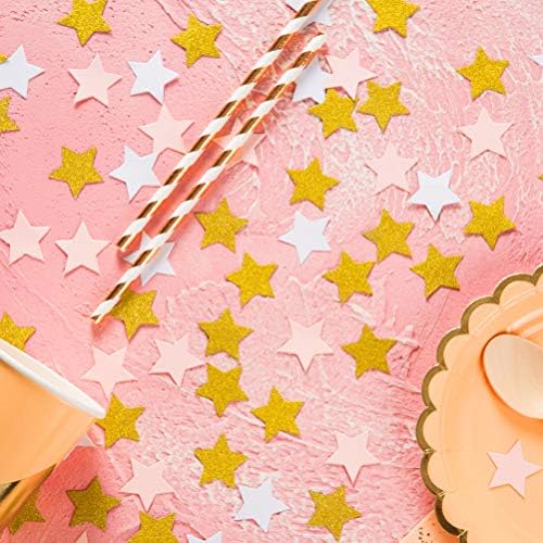MOWO Gold, Pink and White Stars Confetti Table Decoration, 1.2'', 200pc