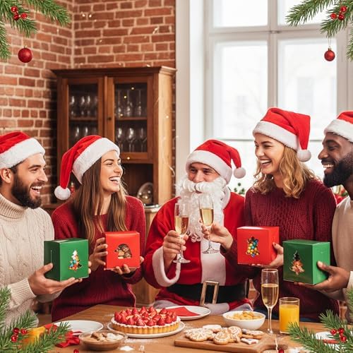 AmazingSpark 100 Pcs Christmas Cookie Boxes with Windows Red and Green Bakery Boxes Christmas Paper Treat Cases for Holiday Party Favor Pastries, Cupcakes, Cookies, Donuts, Small Gift Wrapping