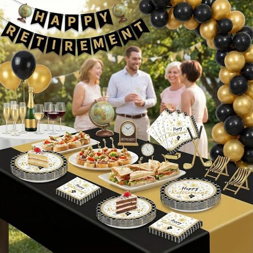 Dereinwo 50 Pcs Retirement Paper Plates and Napkins Set