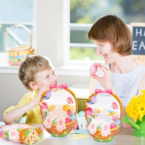 CCINEE 60 Packs Easter Treat Bags Bulk, Easter Gifts Bags with Handle Sealing Bunny Goodie Cellophane Ziplock Bag Bulk for Classroom School Party Favors Gift Exchange