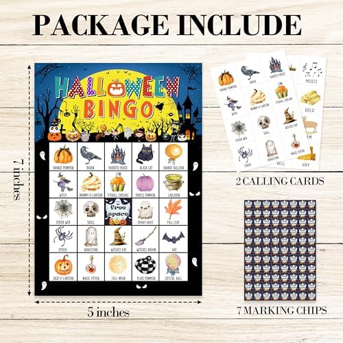 Halloween Bingo Game Cards, Holiday Bingo for Adults, Trick or Treat Game Cards Supplies, Fall Party Decor Favors, Gifts for Friends Family Holiday, (Halloween)