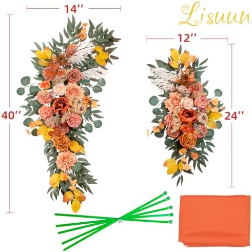 Lisuun Artificial Wedding Arch Flowers with Chiffon Runner, Pack of 3