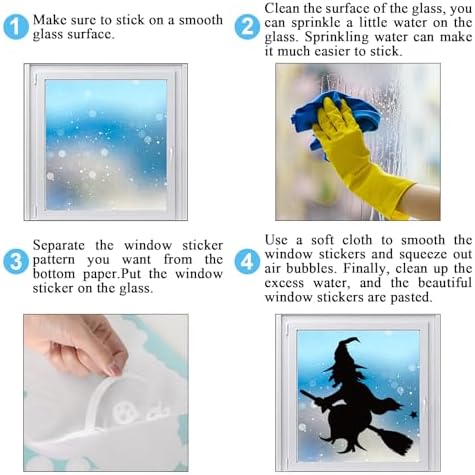 JarThenaAMCS Extra Large Halloween Window Clings Black Witch Castle Bat Window Stickers Double-Sided Glass Decals for Home Classroom Office Party Decoration, 4 Sheets