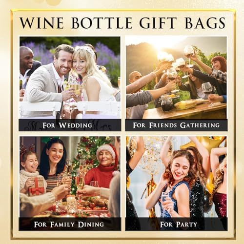Fingertip WD 20 Pack Wine Gift Bags with Handles & Tissue Paper black