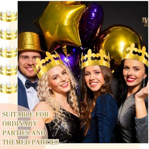 Crtiin 100 Pcs Gold Paper Crowns Bulk for Adult Kids Party, Majestic Style