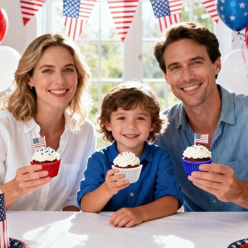 Whaline 300Pcs Patriotic Cupcake Liners 4th of July Blue Red White Standard Muffin Cupcake Wrappers Disposable Baking Cups for 250th Anniversary Independence Day Birthday Party Supplies Table Decor