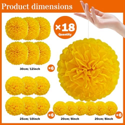 Recosis Yellow Party Decorations, 18 Pcs Paper Pom Poms Decorations