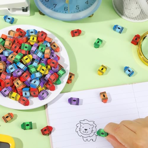 JUNEBRUSHS 150 Pcs Mini Crayon Erasers, Back to School Classroom Supplies