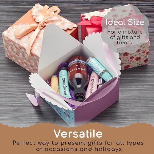 Small Floral Gift Boxes with Lids & Ribbon (20 Pack) Decorative Treat Boxes