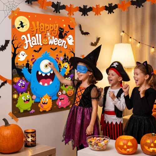 Halloween Party Games for Kids, Pin the Eyeball on The Monster