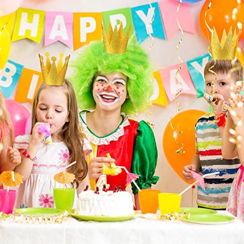 Gersoniel 24 Pcs Party Crown Hats Gold Glitter Paper with Elastic