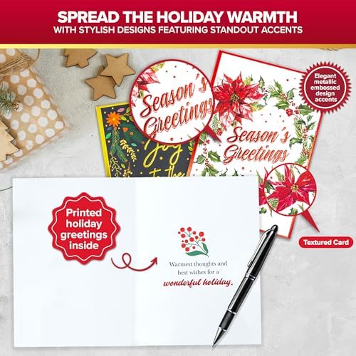 Decorably 40 Pack Foil Embossed 5x7in Assorted Christmas Cards