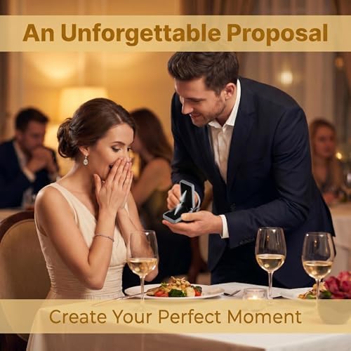 sunking Gray Italian Leather Rotating Engagement Ring Box For Proposal Wedding Day Anniversary Ring Box With Led Light Fits Ring Sizes 3-12