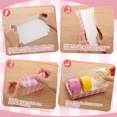 Funnymoom 48 Pcs Gingham Party Supplies Pink Plaid Paper Food Trays