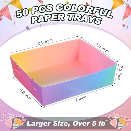Uiifan 50 Pcs 5 lb Extra Large Paper Food Serving Trays, Rainbow