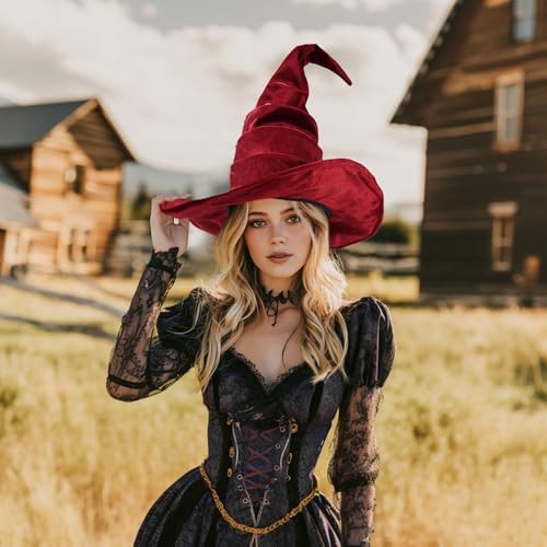 Ibeauti Witch Hat Women Large Ruched Halloween Witch Hat Costume Accessory for Party