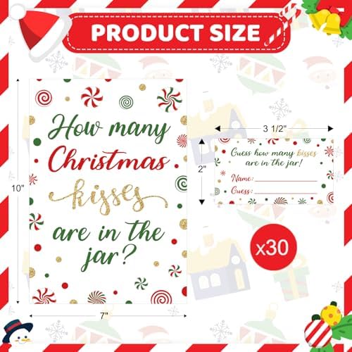 COCHIE Christmas Game for Family Office Large Groups Party Adults, Xmas Guess How Many Kisses are in The Jar Games, Winter Holiday Families Classroom Activities with Guess Cards - 30 Players (Candy)