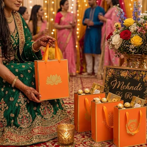Sabary 15 Pcs Ganesh Pooja Indian Return Gift Paper Bag, Yellow