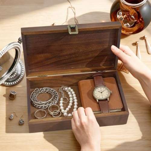2-Pack Wooden Keepsake Boxes with Hinged Lid, 11.02 & 13.78Inch